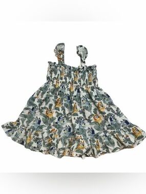 Girls' Green Leaf & bluey linen Print Sundress